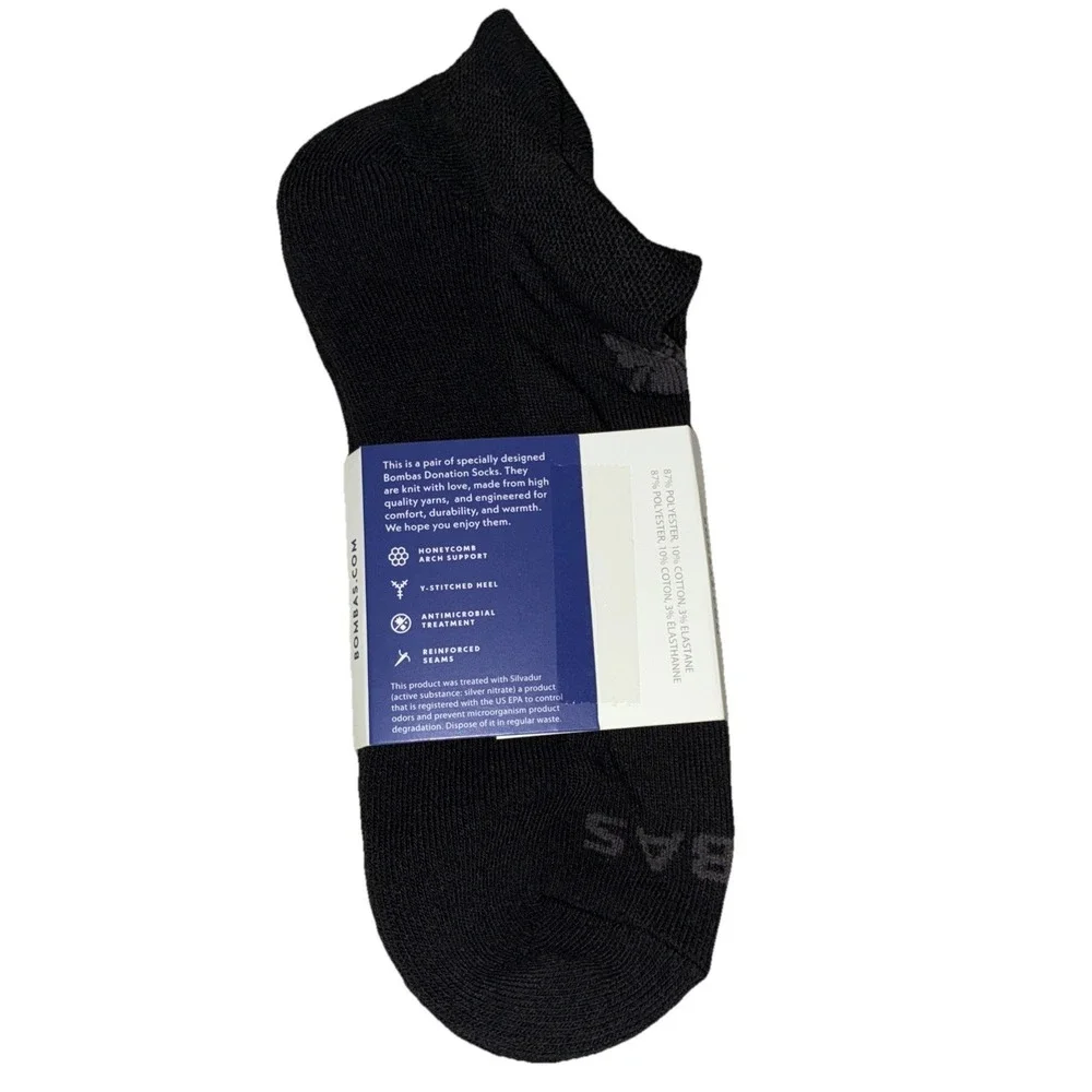 BOMBAS Socks Men's L (US 9.5-13) Black Gray Ankle Logo NEW Lot‎ Of 2